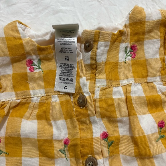 Baby Girls 6 Month Shirt Outfit Bundle Yellow Plaid Gingham Floral - Picture 2 of 7